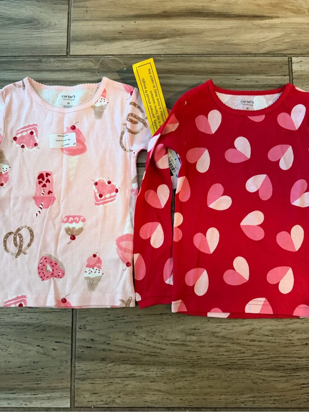 Carter's Girls Long Sleeve Pajama Tops - Pink & Red Heart and Dessert Prints